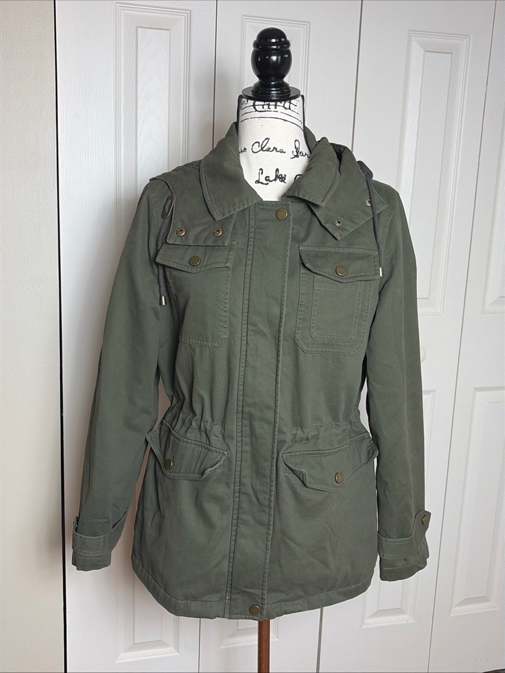 LUCKY BRAND Women's Olive Green Hooded Quilted Military Utility Jacket Medium